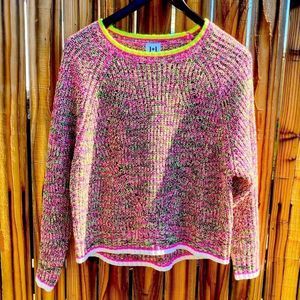John + Jenn Chunky Knit Cropped Sweater Neon Pink Size XS